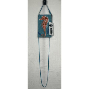 NWT Seahorse Hand Beaded Club Bag W/Crossbody Strap & Buttoned Wristlet Strap